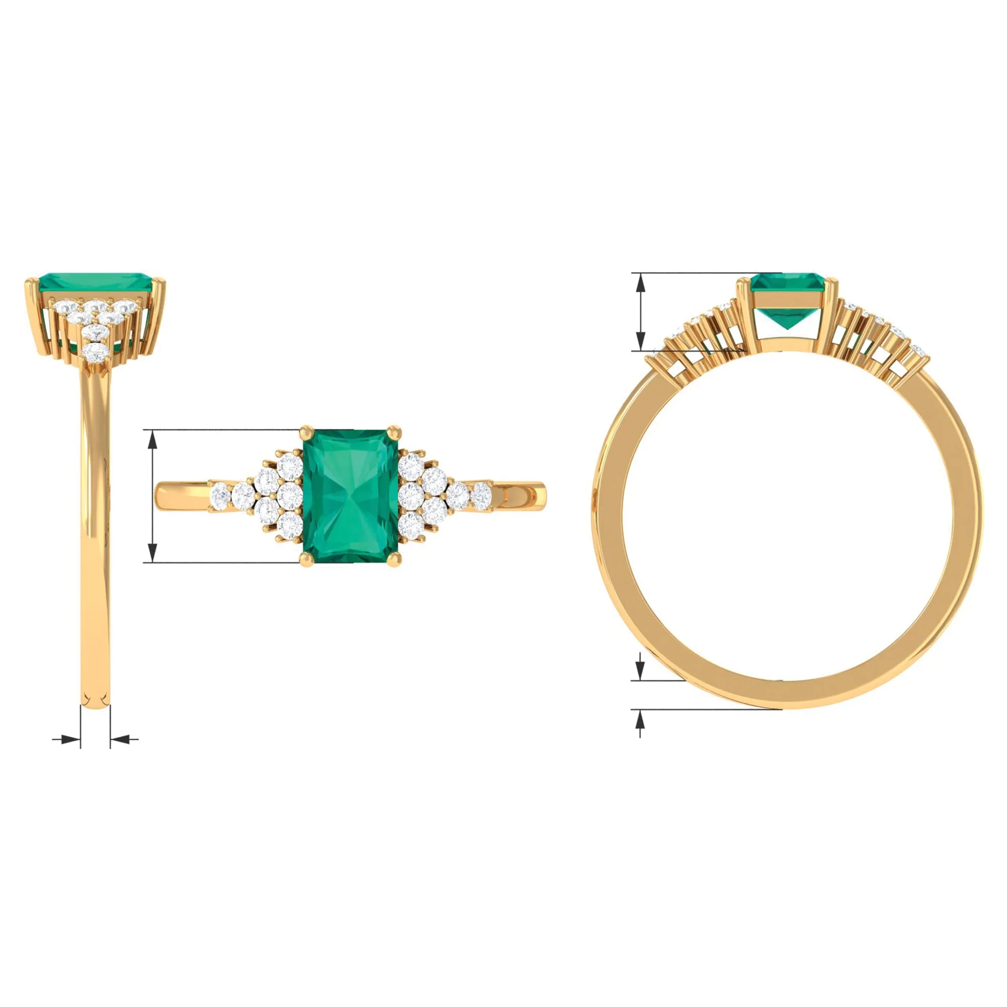 Octagon shape Emerald Solitaire Engagement Ring with Diamond