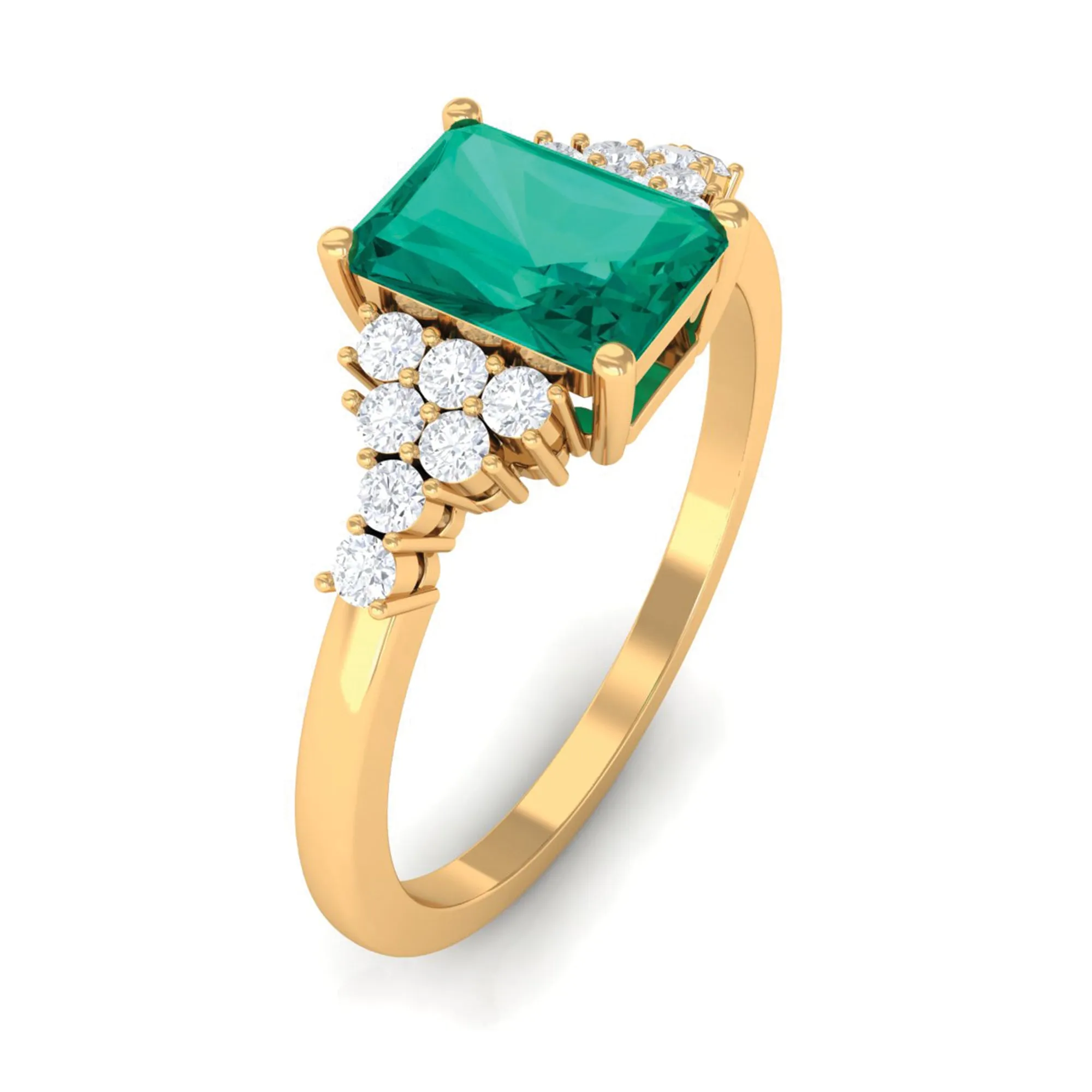 Octagon shape Emerald Solitaire Engagement Ring with Diamond