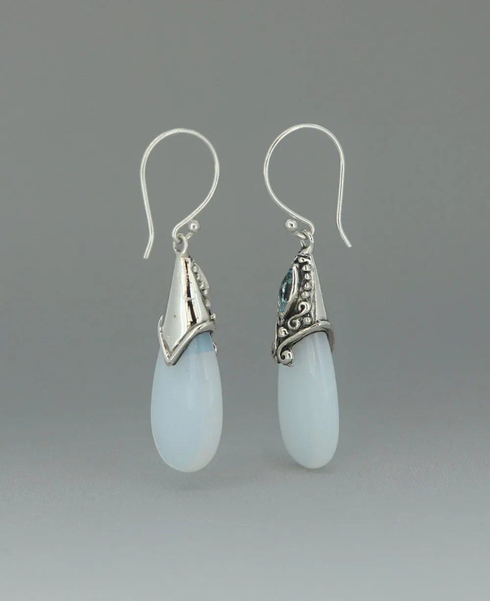 Opalite and Blue Topaz Sterling Silver Earrings, Bali