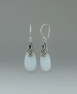 Opalite and Blue Topaz Sterling Silver Earrings, Bali