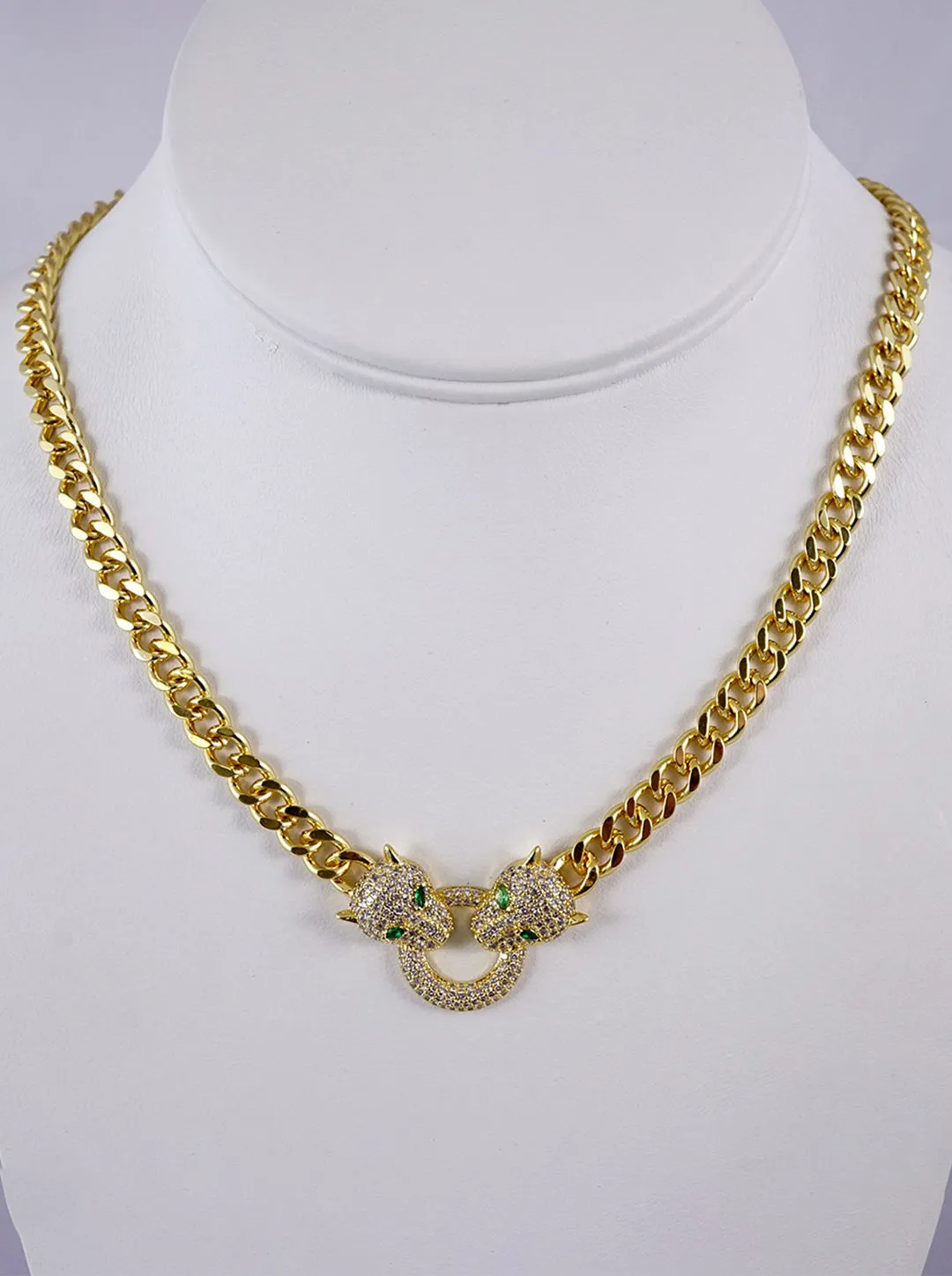 Ornaio 18k Gold Plated Anti-tarnish Double Leopard Head Pendant Necklace