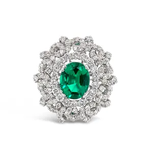 Oval Cut Emerald & Diamonds "Curly" Ring