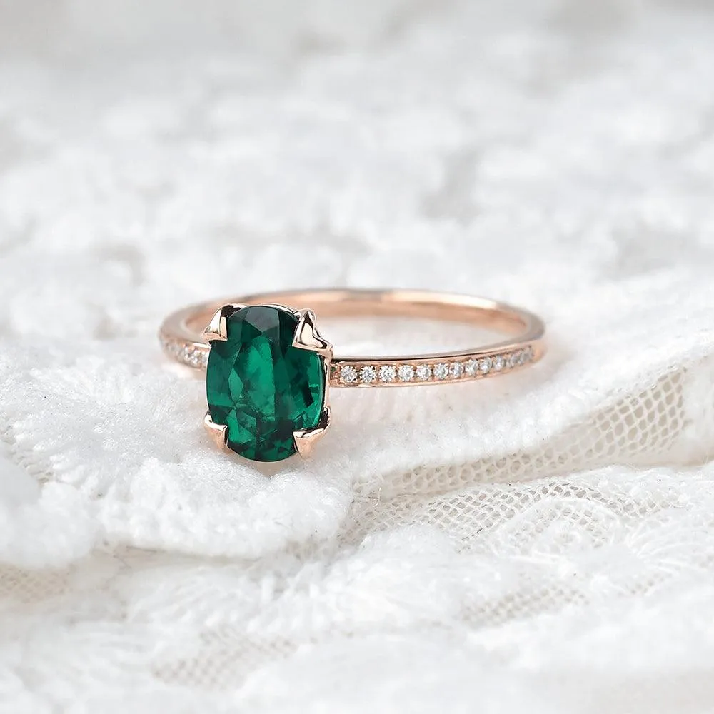 Oval Shaped Emerald Rose Gold Ring