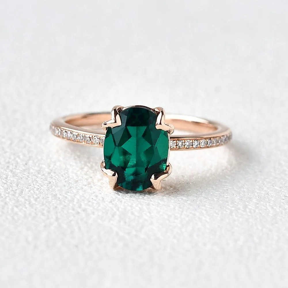 Oval Shaped Emerald Rose Gold Ring