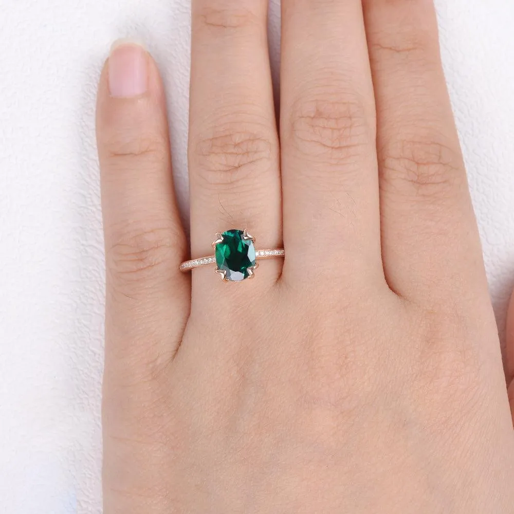 Oval Shaped Emerald Rose Gold Ring