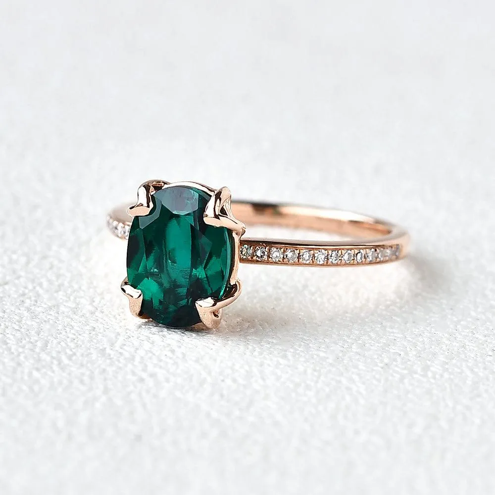 Oval Shaped Emerald Rose Gold Ring