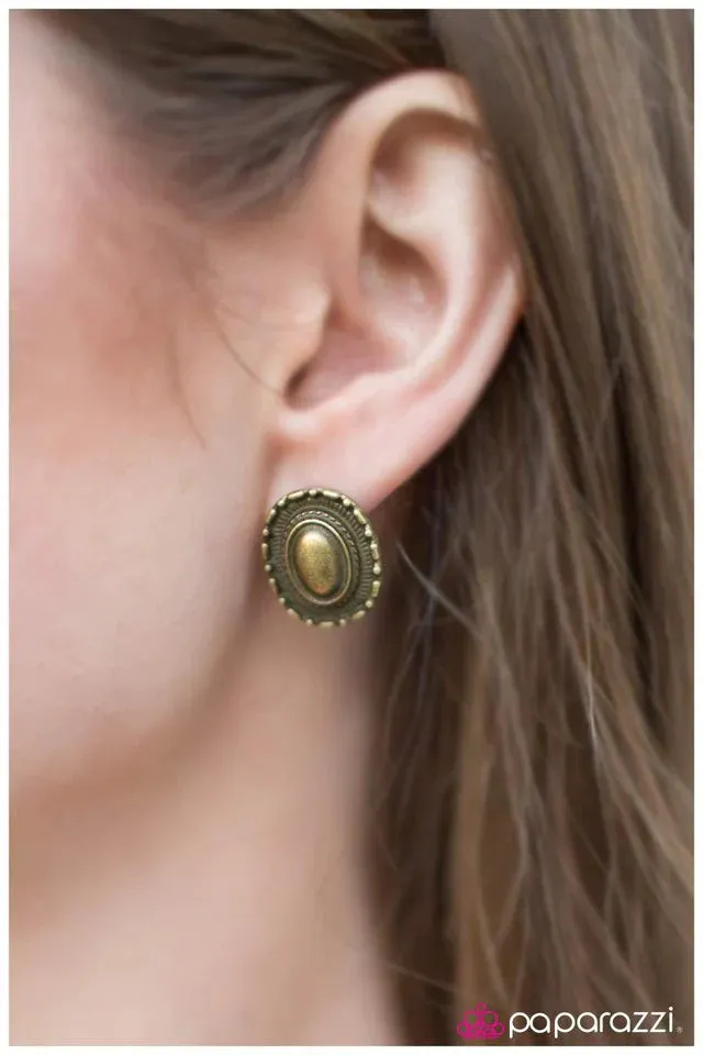 Paparazzi Earring ~ When in Machu Picchu - Brass