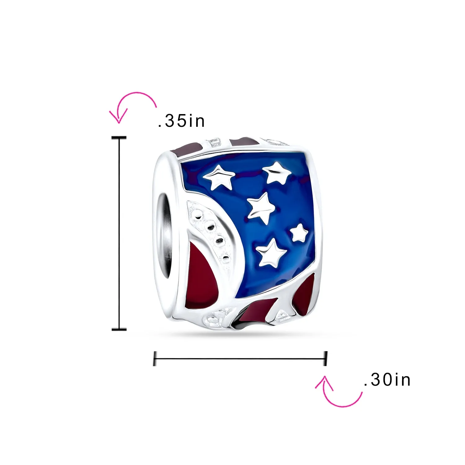 Patriotic USA Flag Star Charm Bead in Sterling Silver for European Bracelets