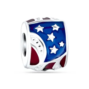 Patriotic USA Flag Star Charm Bead in Sterling Silver for European Bracelets