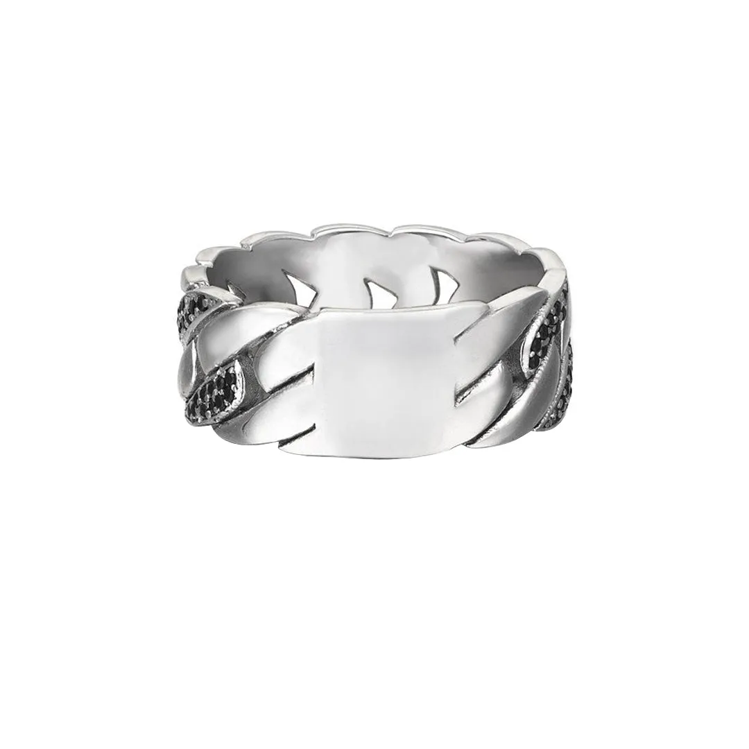 Pave Chain Ring  - Solid Silver