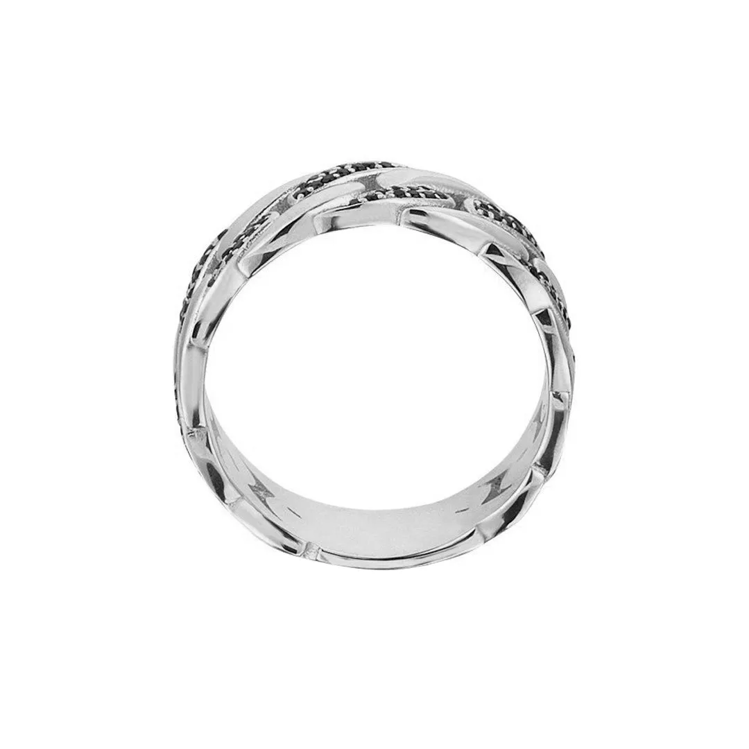 Pave Chain Ring  - Solid Silver