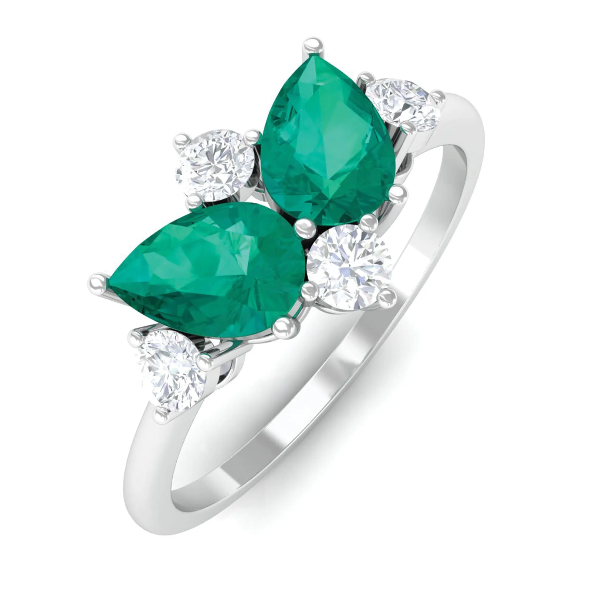 Pear Shape Emerald and Diamond Cluster Promise Ring