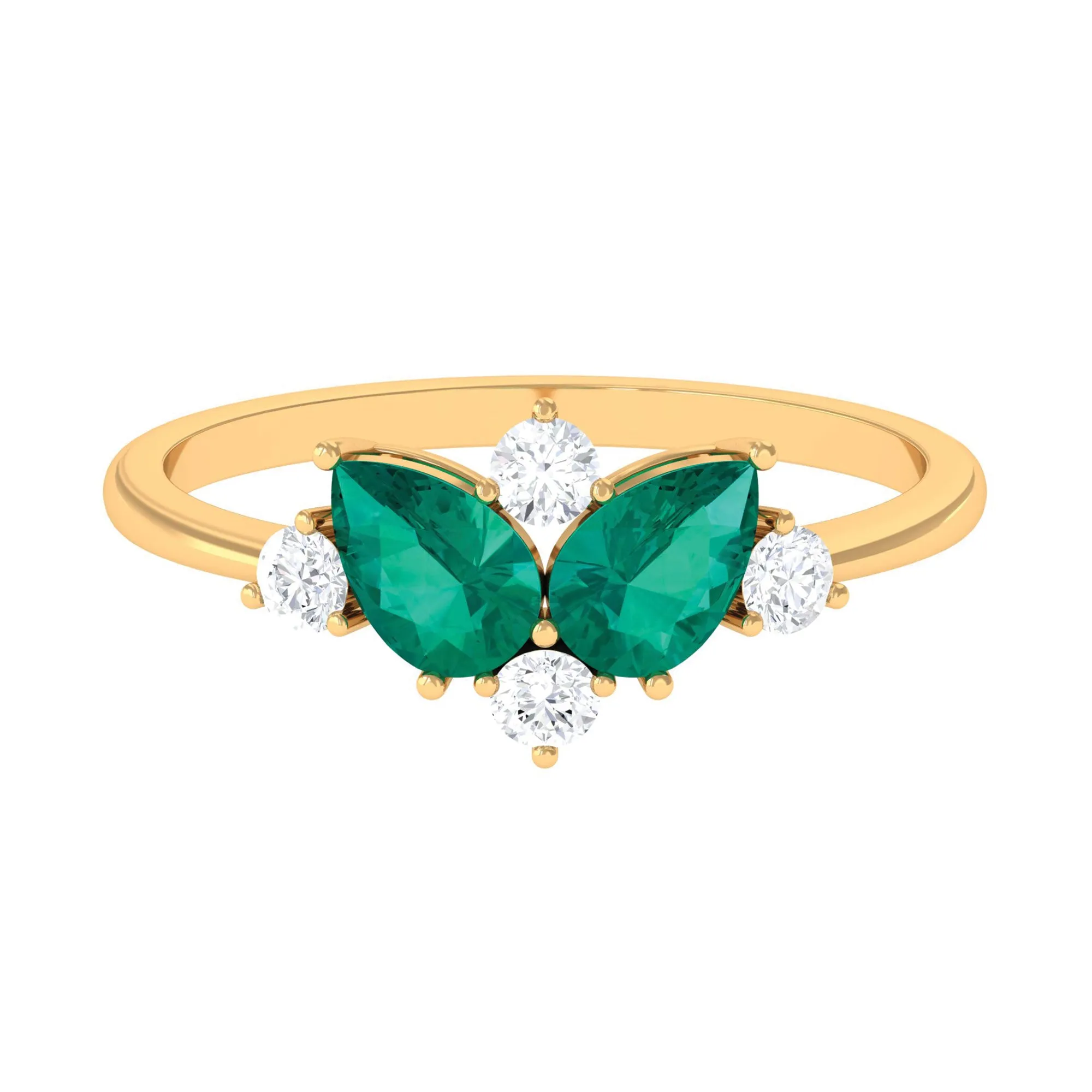 Pear Shape Emerald and Diamond Cluster Promise Ring