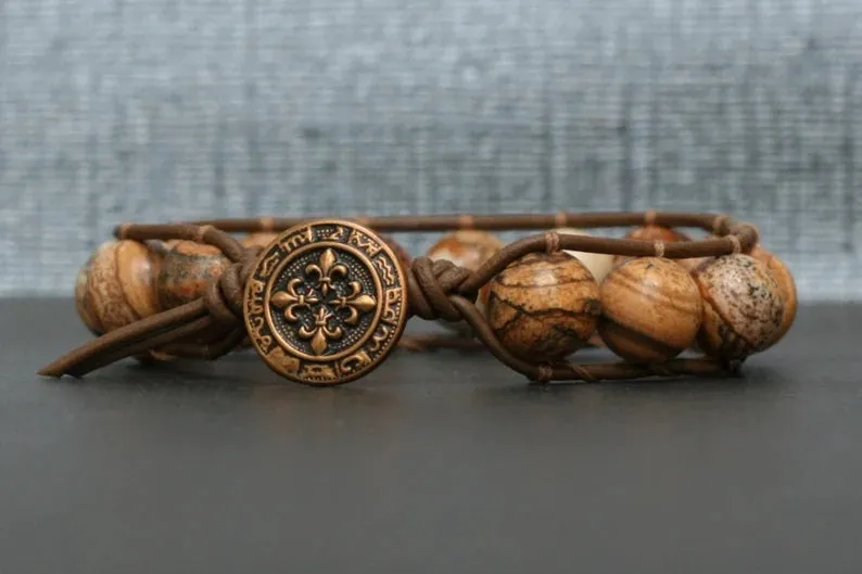 Picture Jasper Wrap Bracelet on Brown/Black Leather