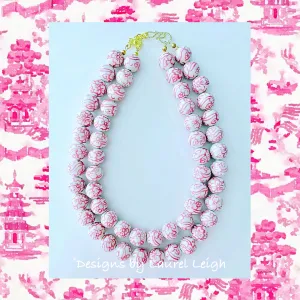 Pink & White Chinoiserie Double Strand Necklace