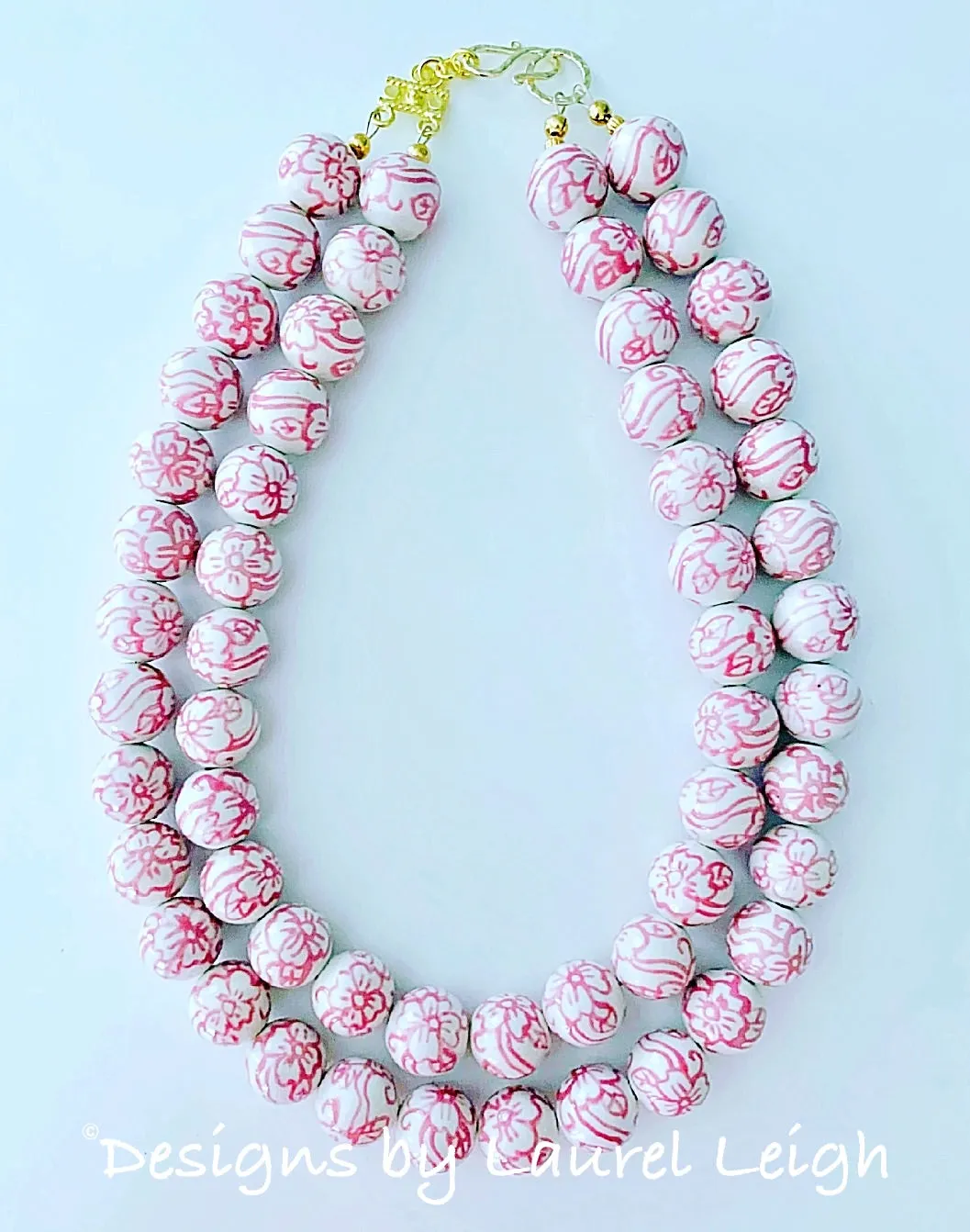 Pink & White Chinoiserie Double Strand Necklace