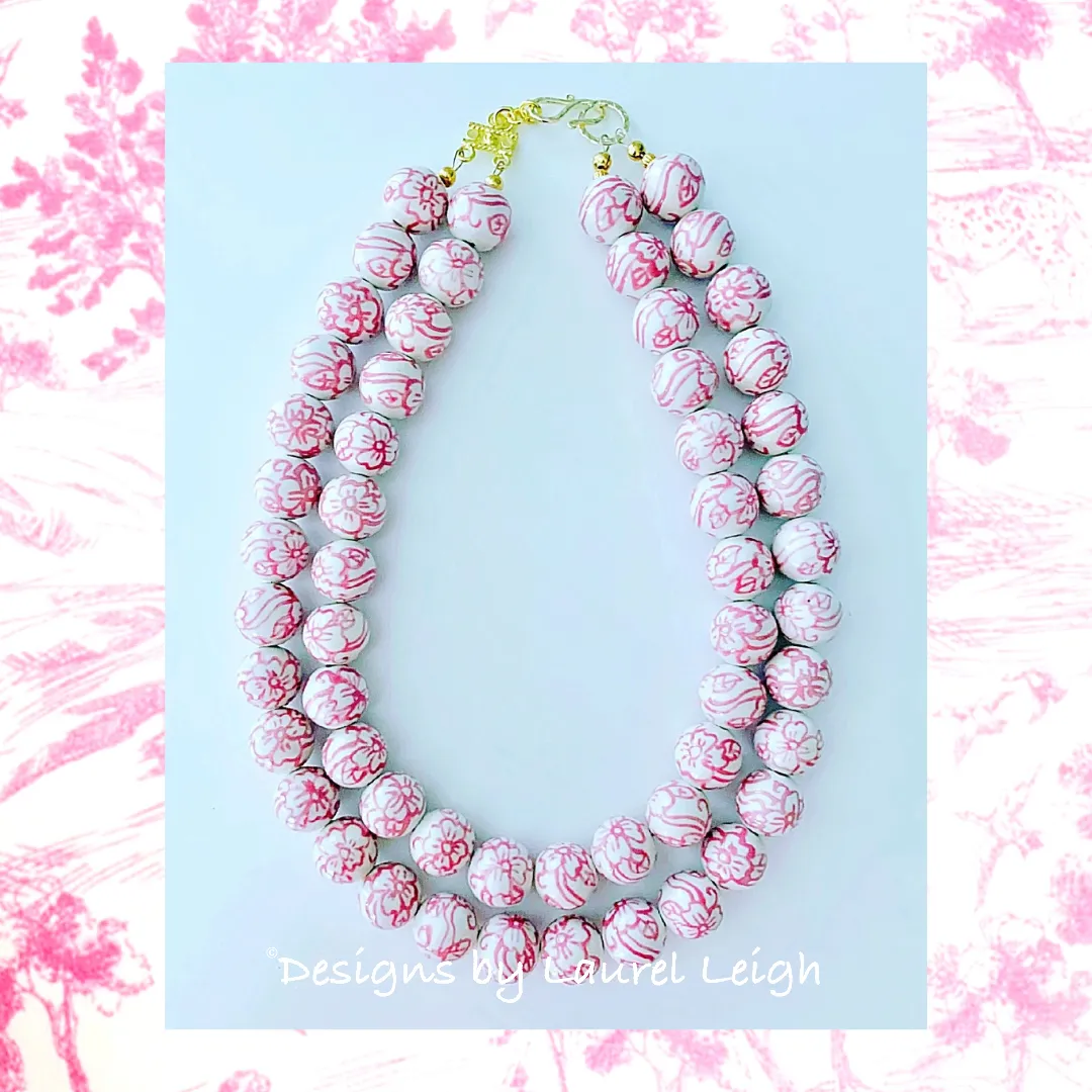 Pink & White Chinoiserie Double Strand Necklace