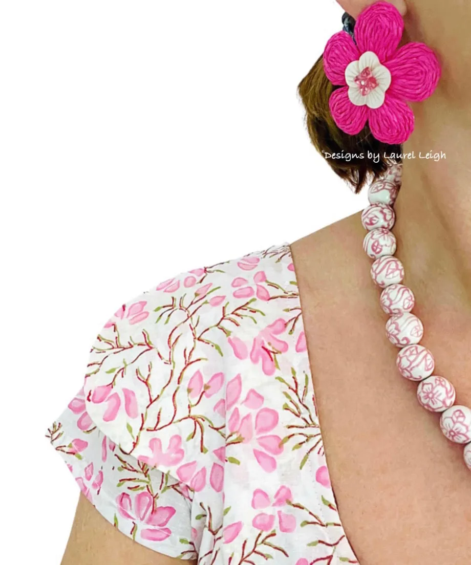 Pink & White Chinoiserie Floral Necklace