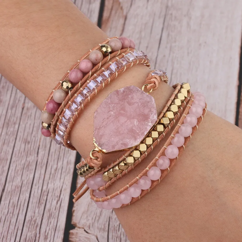 Pink Quartz Healing Crystal Bracelet for Women Charms Gifts for Mom