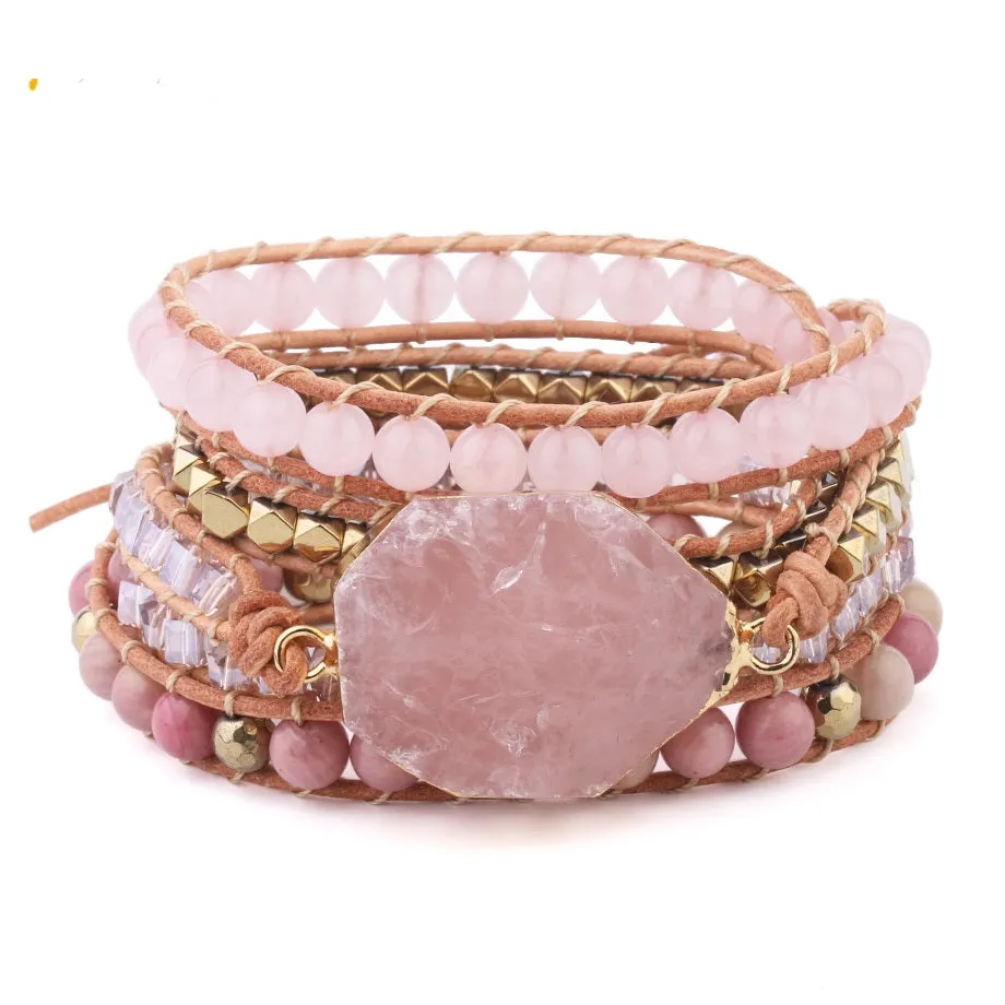 Pink Quartz Healing Crystal Bracelet for Women Charms Gifts for Mom