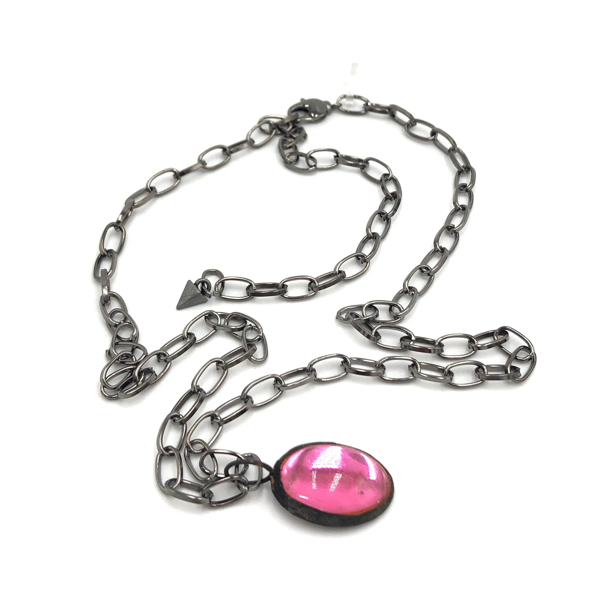 Pink Shine-On Patina'ed Oval Gun Metal Layering Necklace