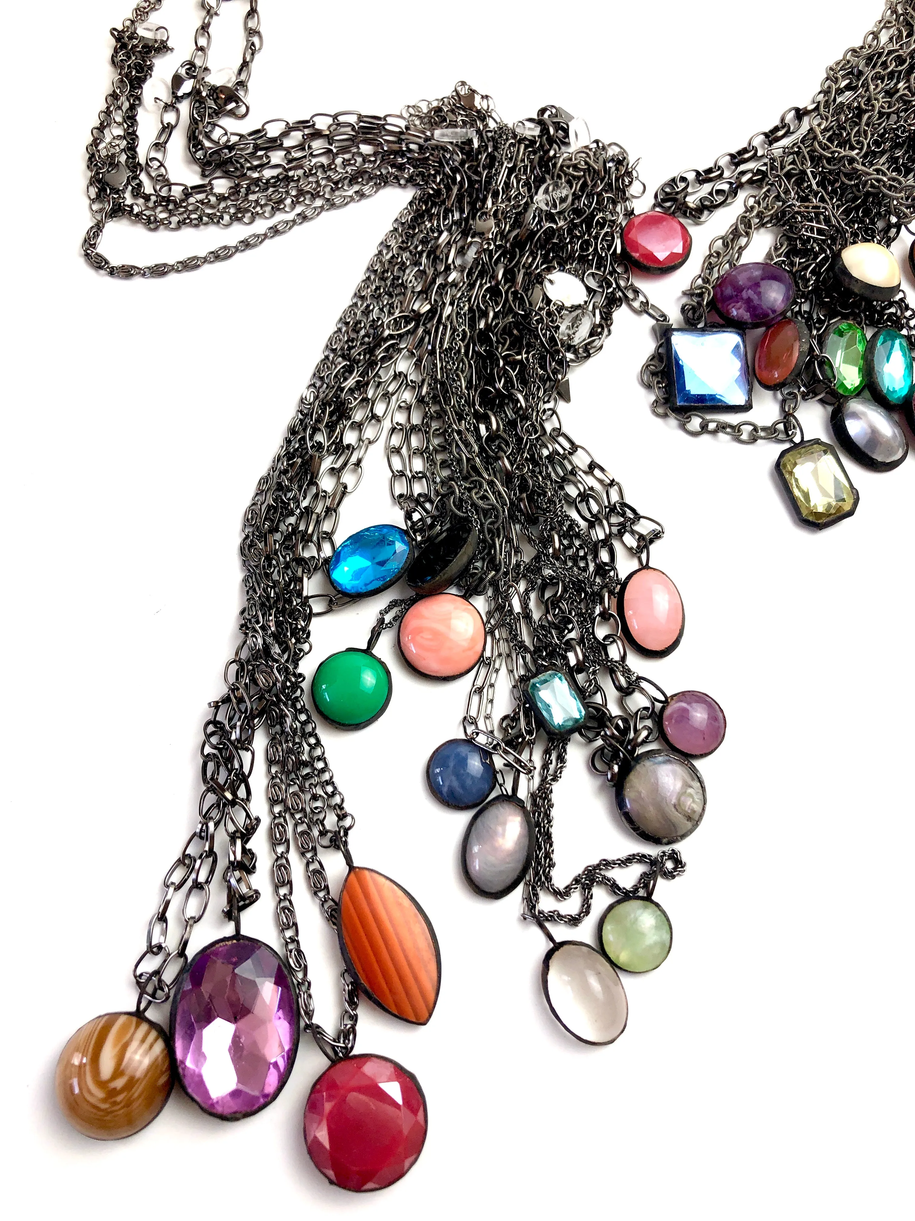 Pink Shine-On Patina'ed Oval Gun Metal Layering Necklace