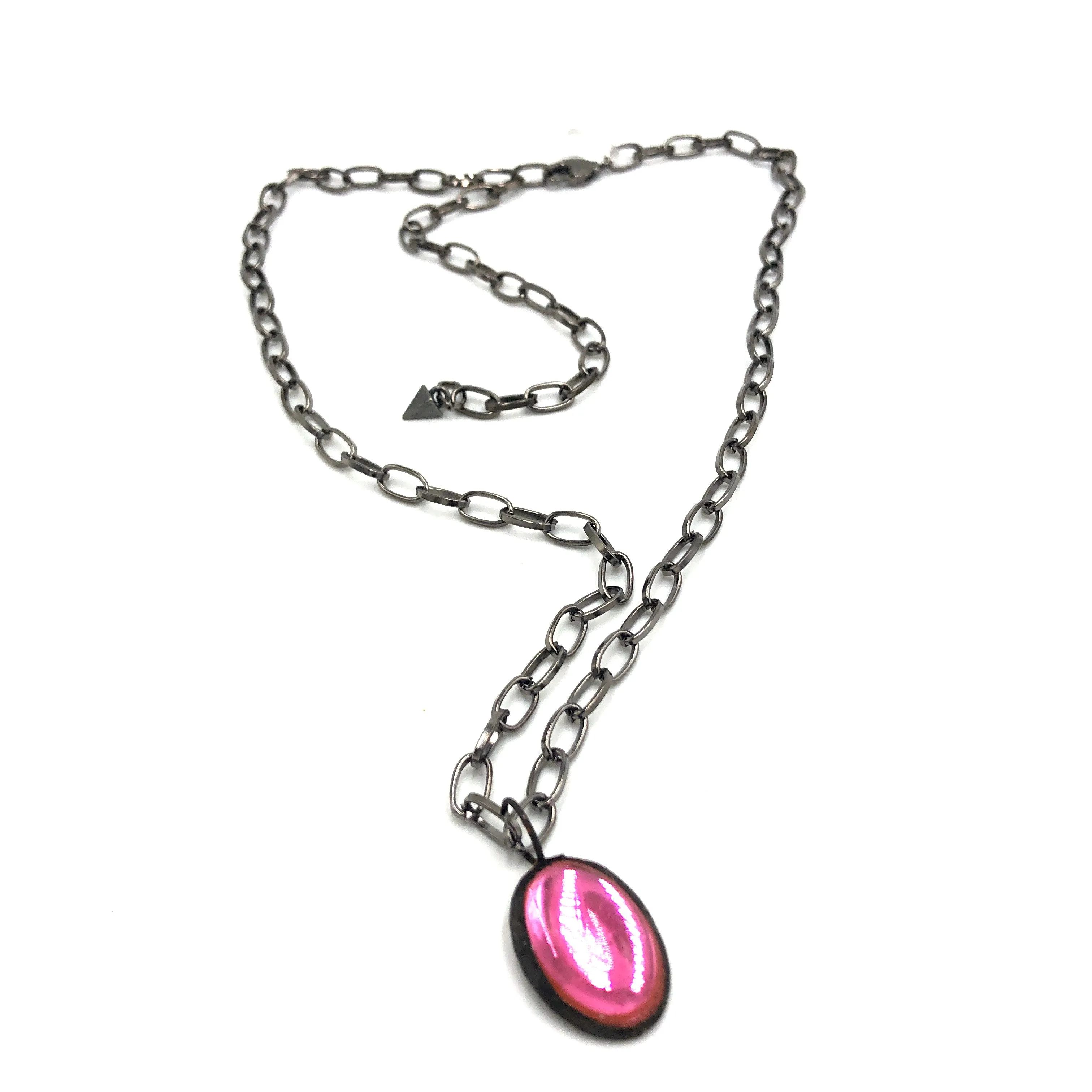 Pink Shine-On Patina'ed Oval Gun Metal Layering Necklace