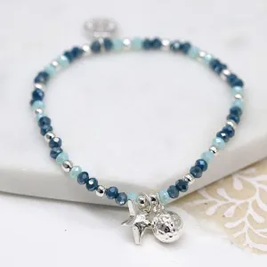 POM 10mm Silver Plated and Blue Bead Bracelet with Star and Ball