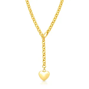 PUFFED HEART LARIAT NECKLACE, GOLD