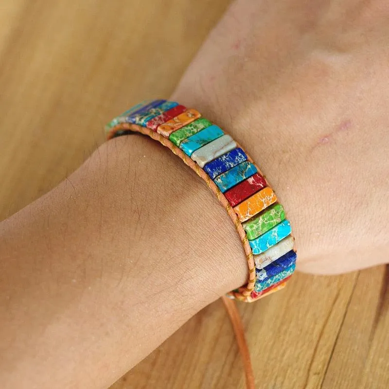 Rainbow Jasper Leather Cuff Bracelet