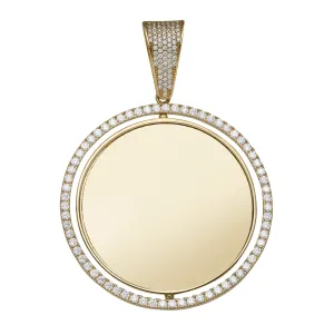 Reversible CZ Frame Picture Memory Medallion Pendant Solid 10K Yellow Gold