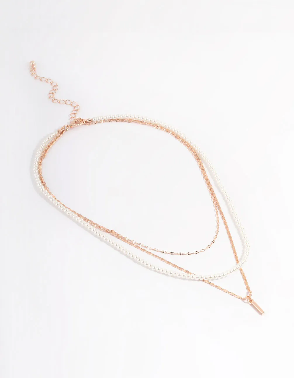 Rose Gold Pearly Mixed Triple Row Chain Necklace