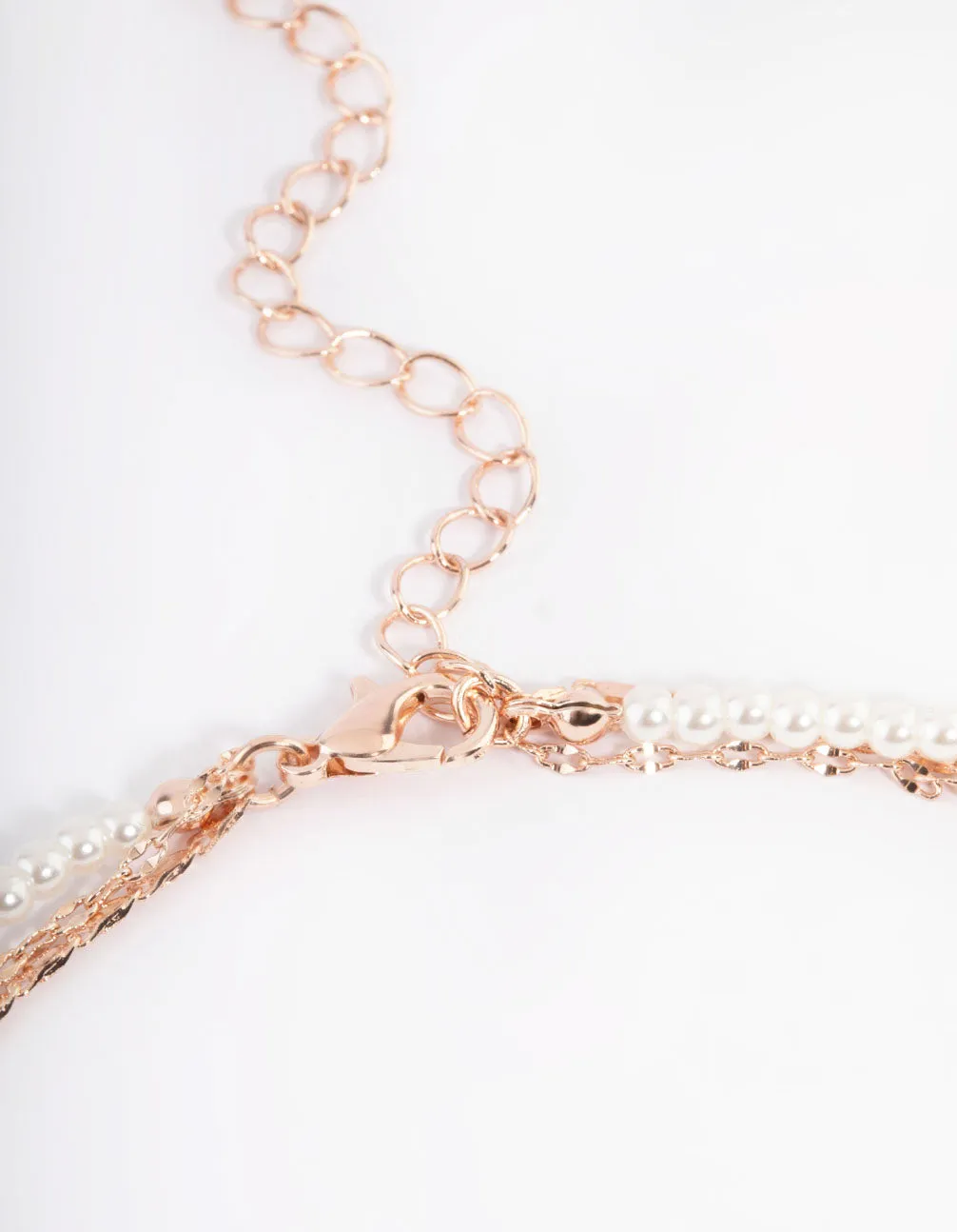 Rose Gold Pearly Mixed Triple Row Chain Necklace