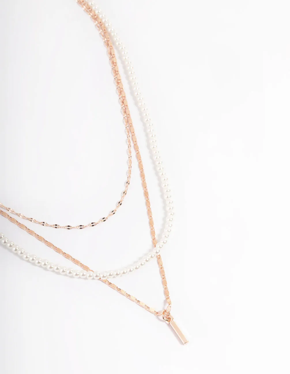 Rose Gold Pearly Mixed Triple Row Chain Necklace