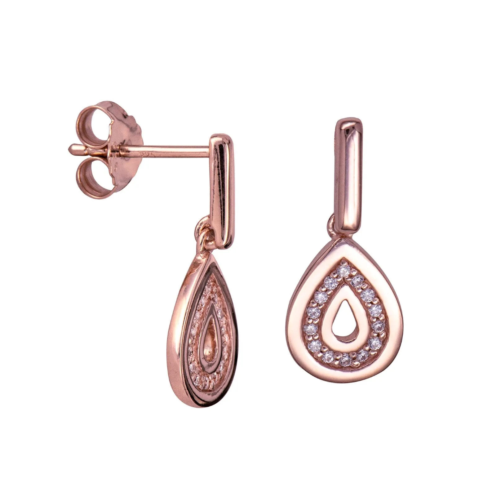 Rose Gold Plated Cubic Zirconia Teardrop Earrings