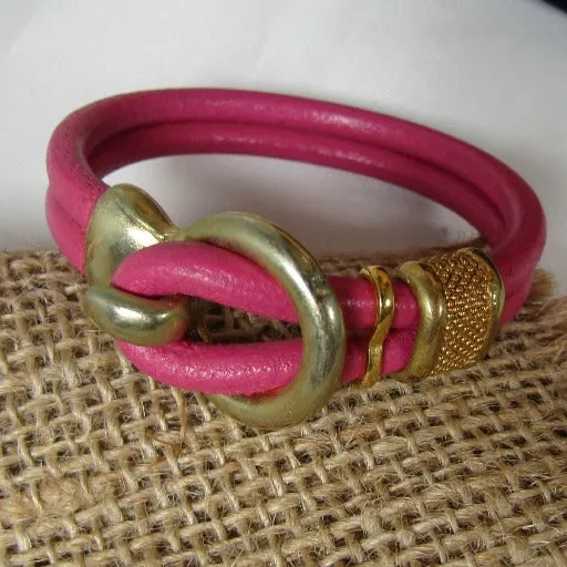 Round Leather Bracelet With Hook Clasp