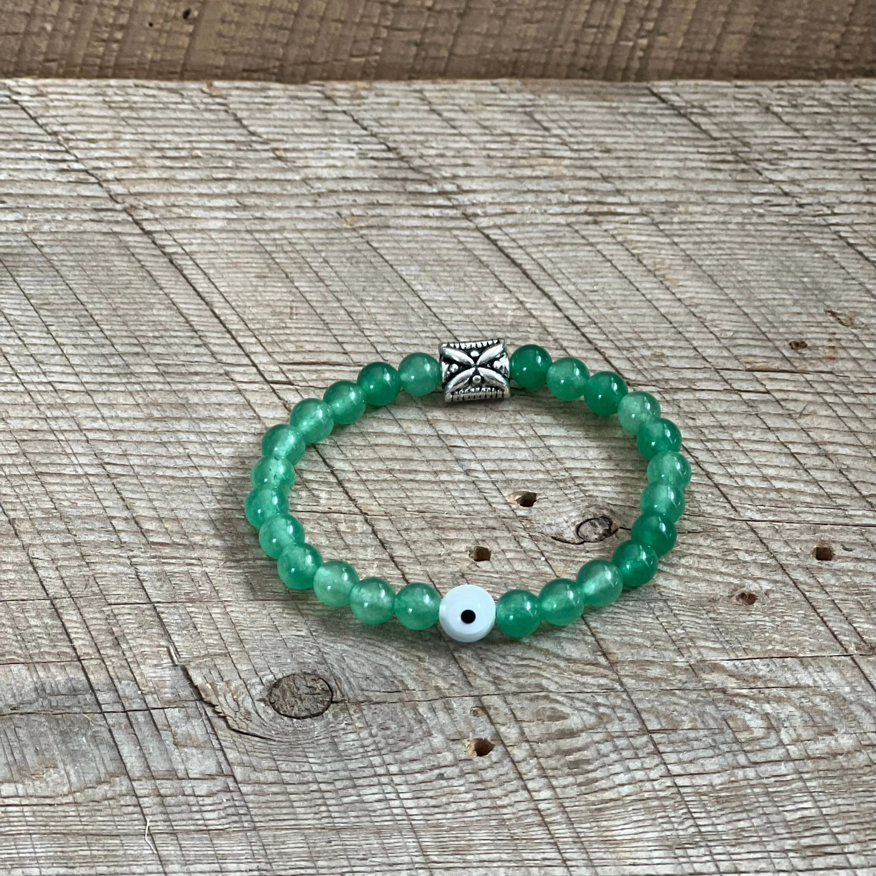 SariBlue® Green Aventurine Bracelet with Clear Evil Eye & Boho Flower Bead