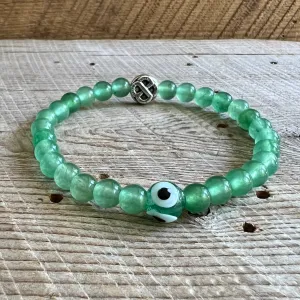 SariBlue®️ Green Aventurine with Green Evil Eye and Celtic Knot Bead Bracelet