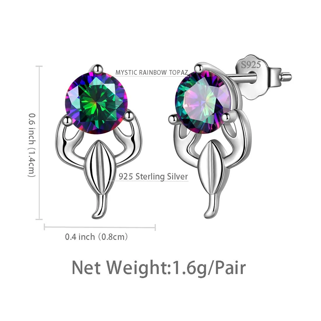 Scorpio Stud Earrings Women Girls Constellation Jewelry Mystic Topaz Sterling Silver