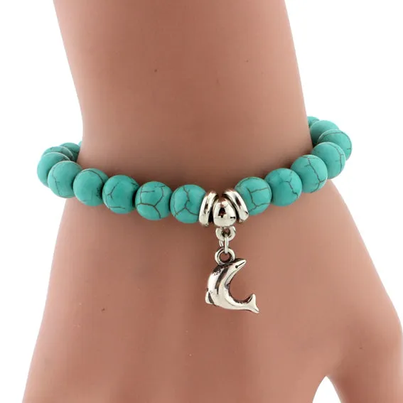 SHEEGIOR Boho Vintage Turquoises Charms Bracelet Men Lovely Tree Snake Owl Pendants Bracelets Bangles for Women Bracelet Jewelry