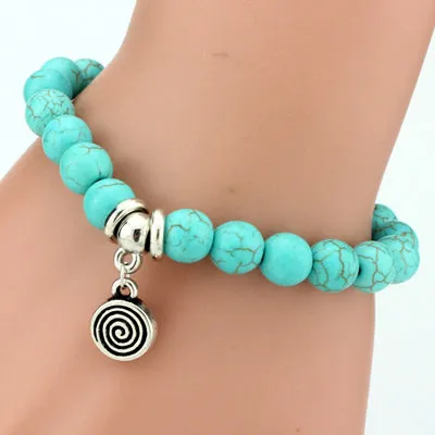 SHEEGIOR Boho Vintage Turquoises Charms Bracelet Men Lovely Tree Snake Owl Pendants Bracelets Bangles for Women Bracelet Jewelry