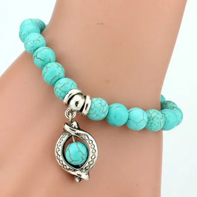 SHEEGIOR Boho Vintage Turquoises Charms Bracelet Men Lovely Tree Snake Owl Pendants Bracelets Bangles for Women Bracelet Jewelry