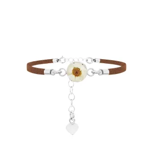 Shrieking Violet Funky Bracelet - Brown 'Vegan suede' strap - White Daisy - Perfect gift for teacher - Sterling silver - One size