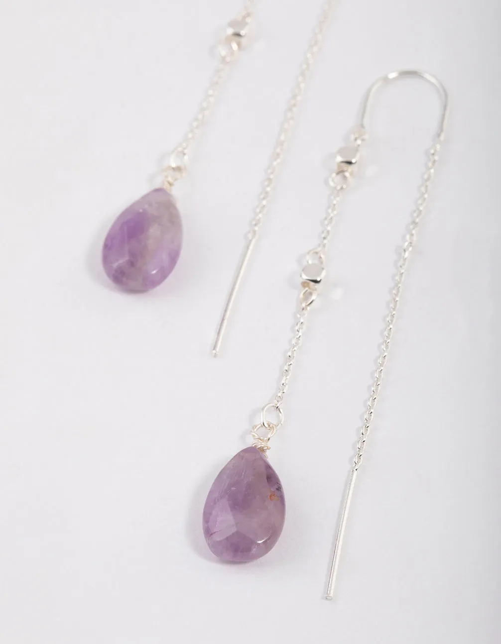 Silver Amethyst Thread Through Chain Earrings