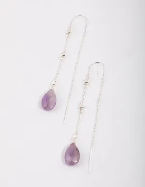 Silver Amethyst Thread Through Chain Earrings