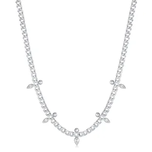 Silver Curb Chain Sparkle Point Necklace