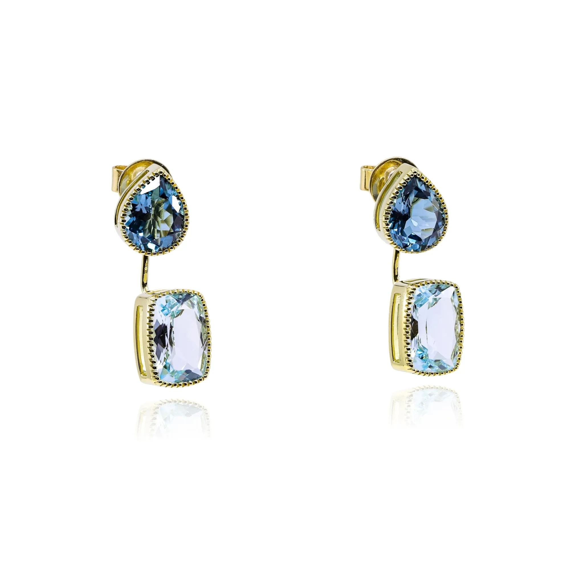 SLOANE STREET 18K YELLOW GOLD MIXED CUT BLUE TOPAZ DANGLE EARRINGS