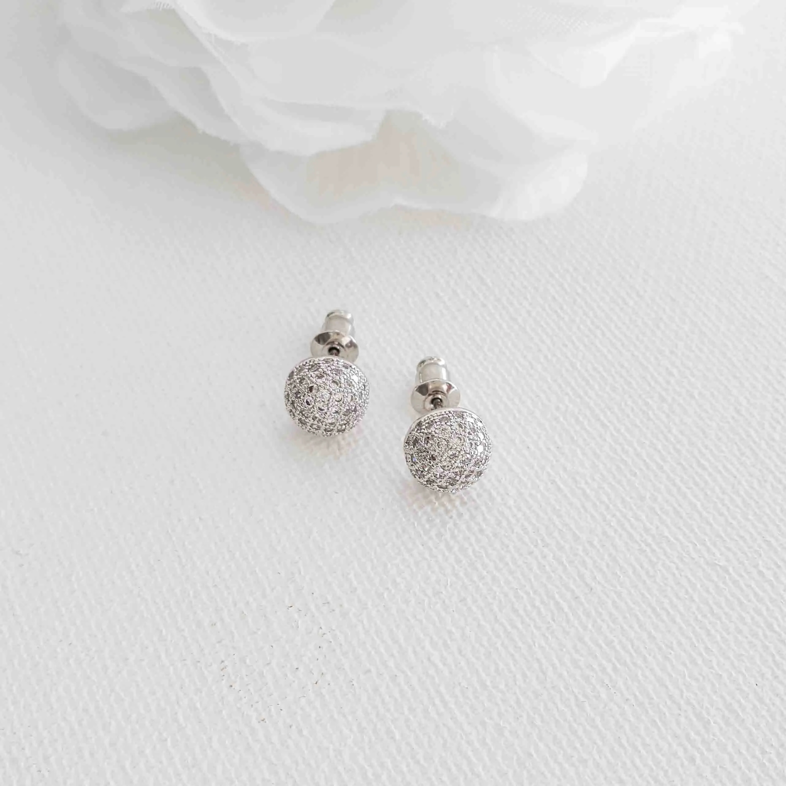 Small Pave Stud Earrings-Pamela