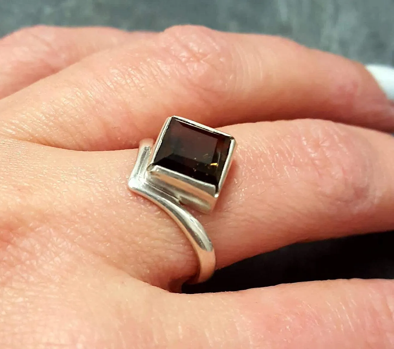 Smoky Topaz Ring - Genuine Topaz Ring - Vintage Square Ring