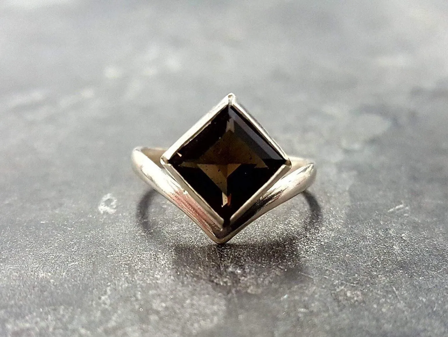 Smoky Topaz Ring - Genuine Topaz Ring - Vintage Square Ring